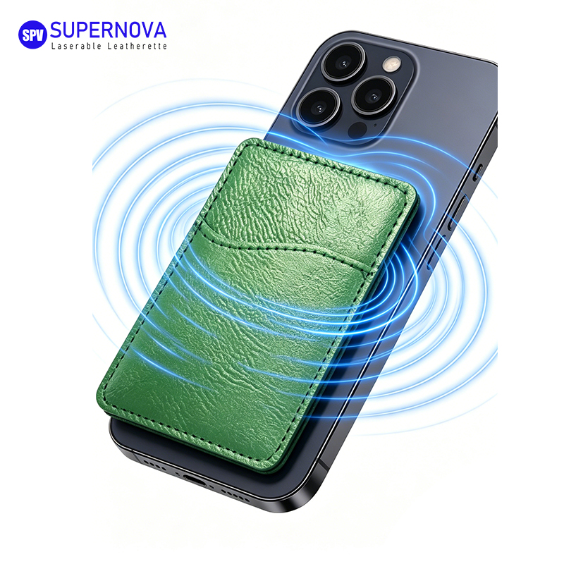 Lazerli Suni Deri Telefon Kartı Tutucusu Mıknatıslı