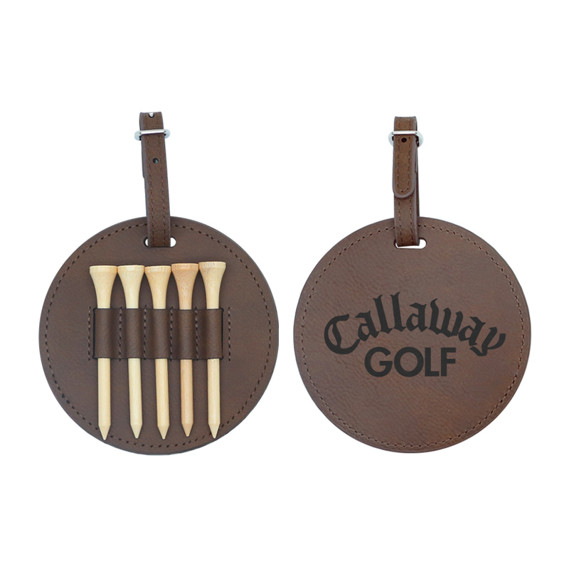 Lazerlenebilir Deri Yuvarlak Golf Çantası Etiketi ve 5 Ahşap Tee