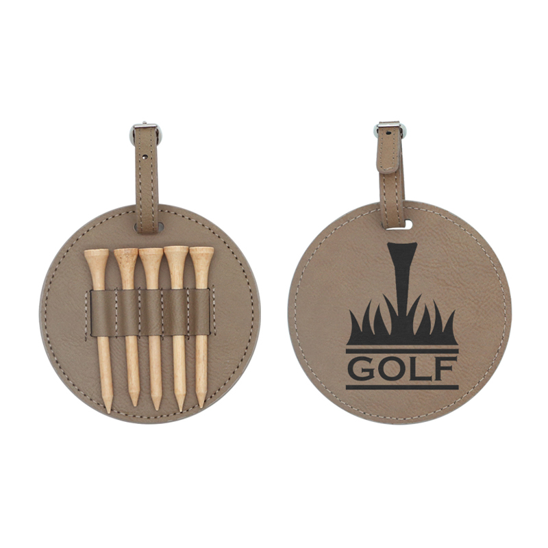 Lazerlenebilir Deri Yuvarlak Golf Çantası Etiketi ve 5 Ahşap Tee