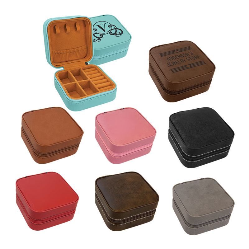 4×4 Lazerlenebilir Suni Deri Seyahat Mücevher Kutusu Bronz Astarlı