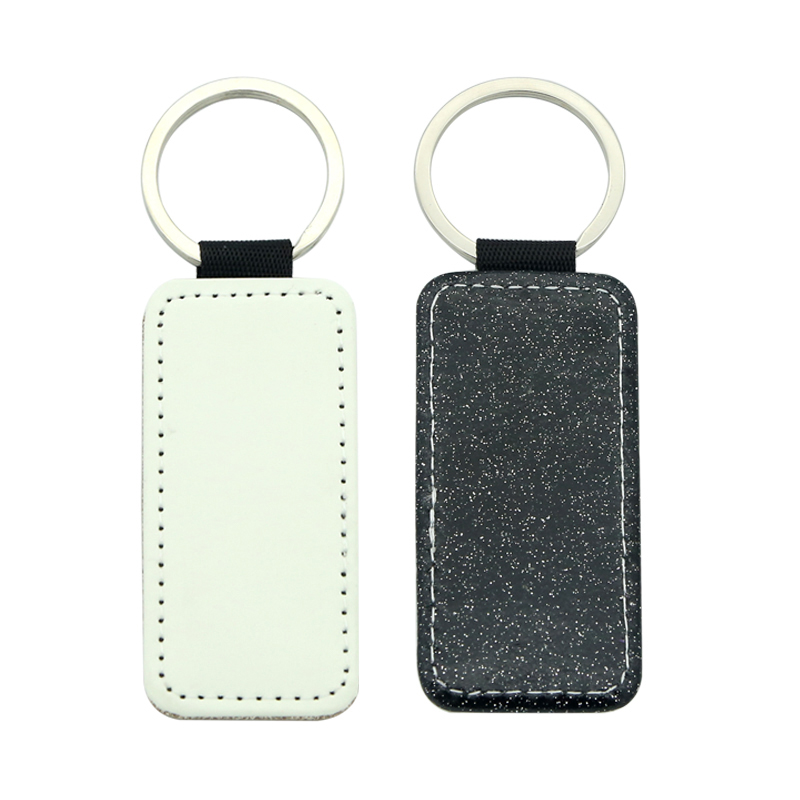 Sublimation Glittering Leatherette Rectangle Keychain - Single Sided Printing