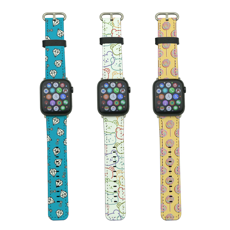 1/2/3-38mm Serisi için Süblimasyon PU Deri Apple Watch Kordonları